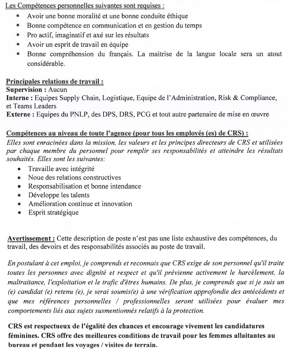 Avis de Recrutement de cinq(5) gestionnaires d’entrepôt pour Kindia, Mamou, Kissidougou, Kankan et Nzérékoré Page 3
